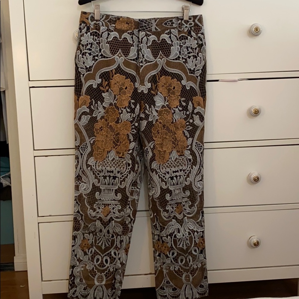 Ganni Cropped Mesh Silk Embroidered Pants